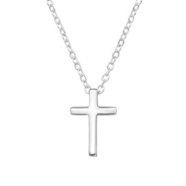 925 Sterling Silver Italian Cross Necklace, Silver Plated & E-Coat Finishing, Chain Total Length 45 cm With Thickness 1 mm, Religious Necklace Jewelry Gift Christmas Easter & Thanksgiving