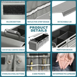 Snuopfy Car Trunk Organizer,115L Heavy Duty Collapsible Trunk Storage, with Insulated Leakproof Cooler Bag Vehicle Cargo Organizer with Lid, 3 Compartments, Straps For Car,Suv,Jeep,Sedan-Grey