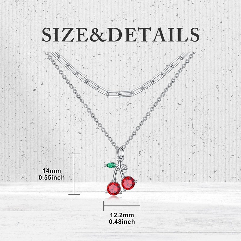 MONGAS Cherry Necklace 925 Sterling Silver Red Fruit Paperclip Necklace