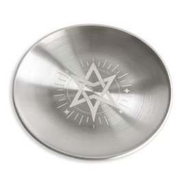 Altar Tray - Stainless Steel Metal 5.5" Round Dish for Prayer Astrology Tarot Offering Plate Rituals Ceremonies & Decor (Unicursal Hexagram Silver)