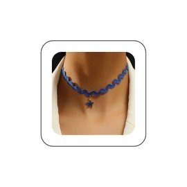 Xduargs Boho Blue Wave Star Choker Necklace Vintage Blue Braid Short Necklace Blue Resin Star Pendant Necklace Woven Rope Collar Necklace Jewelry for Women and Girls