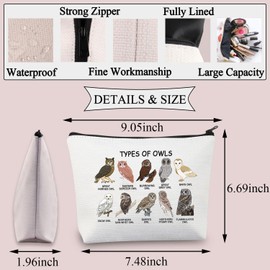 PLITI Types of Owls Gift Makeup Bag Owl Lover Gift Owl Themed Gift for Cute Owl Gift Animal Lover Travel Toiletry Bag (Types of OwlsU)