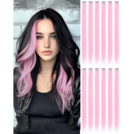 Eravauly Light-Pink Clip In Hair Extensions for Parties, Festivals, Night Out, Birthdays & Dress Up – No Dye No Damage, 12 PCS Reusable Synthetic Hair for Girls, Women & Teens Gift (Light Pink, E-22)