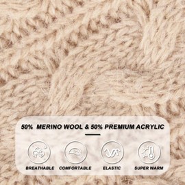 Copcape Gloves Women Winter Warm Cold Weather, Thermal Gloves Womens Merino Wool Cable Knit with Thick Thermal Thinsulate Lined,Touch Screen Gloves Women Fingers Anti-Slip(Black)