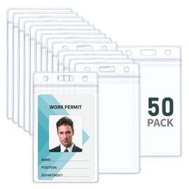 Uniclife 50 Pcs Vertical ID ID Card Holder Waterproof Card Holder Durable Card Protector Pouch with Resealable Zipper for License and Credit Card