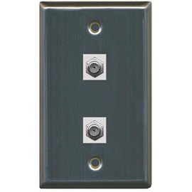 RiteAV - 2 Port Coax Cable TV- F-Type Wall Plate - Stainless Steel