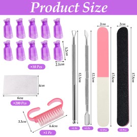 Gel Nail Polish Remover Tools Kit, VEGCOO 10 Pcs Nail Polish Remover Clips, 4 Nail Files, 200 Pcs Nail Wipe Cotton Pads, 2 Cuticle Pusher & a Nail Brush for Gel Manicure Nail Polish Removing (Purple)