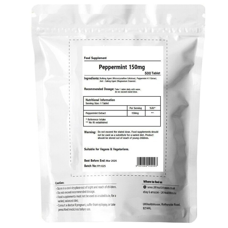 UKHealthHouse Peppermint 150mg Tablets | Digestion Support Vegans High Strength