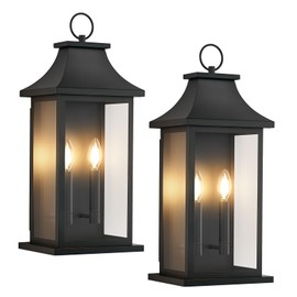 tewei 2-Pack Large Outdoor Wall Lights, 22'' Porch Light Outdoor Wall Sconce Lantern, Black Exterior Lighting Fixture Wall Mount, Outside Light for House Garage