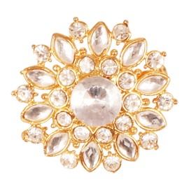 Touchstone New Indian Bollywood Romance Amazingly Hand Crafted Floral Round Crystals Marquise Shape Kundan Look Vintage Round Shape Brooch in Gold Tone for Women