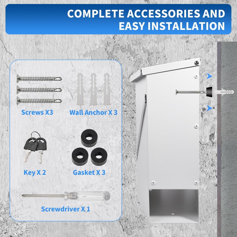 Weatherproof Wall-Mount Locking Mailbox for Outdoor Use - Heavy-Duty Anti-Theft