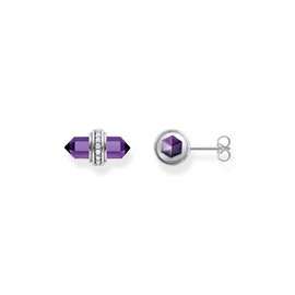 THOMAS SABO H2281-643-13 Women's Stud Earrings with Purple Onyx Crystal 925 Sterling Silver Blackened, Sterling silver, Amethyst Cubic Zirconia