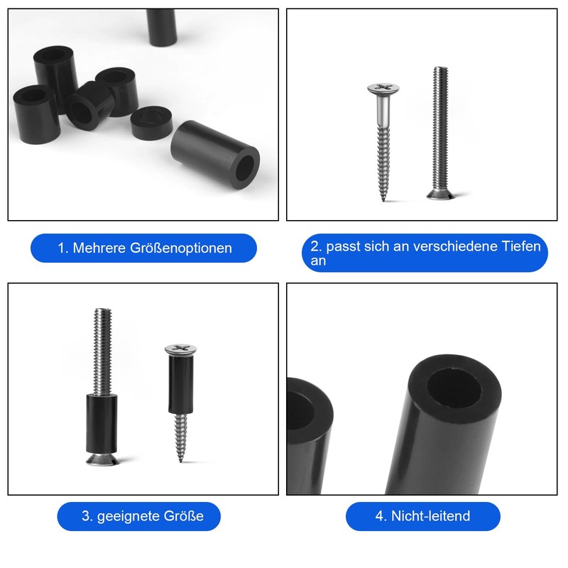 MOKIDO Pack of 90 Spacers Plastic Black, Spacer Sleeves M6