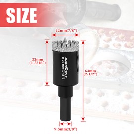 2Pcs 7/8 Inch Diamond Hole Saw with Pilot Drill Bit, 7/8" Serrated Brazing Tile Hole Saw Diamond Core Drill Bits with Guiding Bit for Ceramic Porcelain Tile Glass Stone Granite Marble