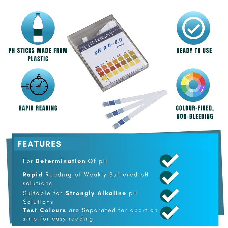 Camlab Water 1192615 pH Indicator Testing Strips pH 0.0-6.0 (Pack