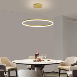 23.6in Modern Pendant Lights, Acrylic Anti Flicker Pendant Lamp with Remote Control LED Dimmable 3 Color Mode & Brightness (Warm & Cool & Neutral Light) Ceiling Lamp for Kitchen,Chandelier Gold