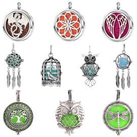 Vie Jeune - Juego de colgantes de jaula de perlas mixtas, difusor de aceite esencial, collar y pulsera, joyería artesanal, abalorio a granel difusor de aromaterapia, regalos para mujeres y niñas, Metal, No es una piedra preciosa