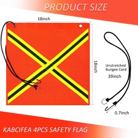 18 x 18 Inch Safety Flag,Kabcifea 4 PCS Orange Warning Flag with Grommet,Bungee Cord and Double Sided Reflective Strip,Mesh Weather Flags Weather-Proof Safety Flags for Truck,Load Vehicle,Bike,Trailer