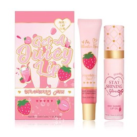 Lip Conditioner & Lip Oil Set, Moisturizing Natural Lip Balm Set, Lip Care For Dry and Chapped Lips, Gifts For Teenage Girls (Strawberry)