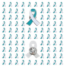 100 pines de concienciación sobre el cáncer de cuello uterino, color verde azulado y blanco, Hierro, Sin gemas.