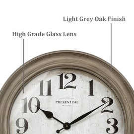 Presentime & Co. 26" Clifton in/Outdoor Farmhouse Clock with Thermometer & Hygrometer as All in One Weather Station, Farmhouse Wall Art and Timepiece for Home Decoration, Light Grey Oak Finish