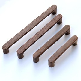 KOVNISE Cabinet Pulls Solid Wood Pulls Dark Walnut Original Wood Color Simple Modern Style for Cabinet Cupboard Door Drawer Dresser Drawer (2, 160MM)