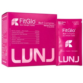 FitGlo® Premium 8-in-1 Daily Support for Active Women – Creatine, Marine Collagen, Electrolytes, Vitamins & Minerals Powder – Performance & Beauty Supplement Drink, Sugar Free | 14 Sachets