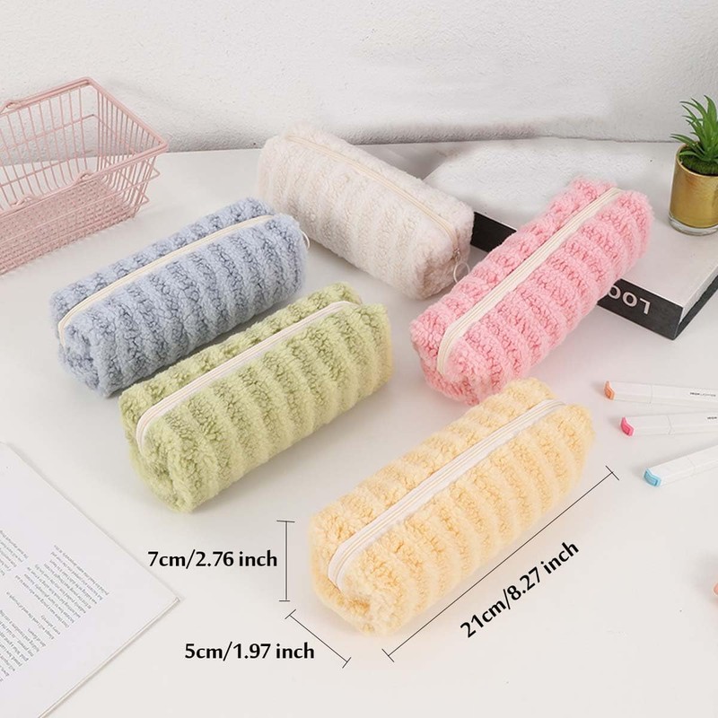 HABUAETY Small Pencil Pouch Makeup Plush Pen Bag Women Office