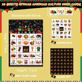 Containlol 39 Pcs Kwanzaa Game Bingo 24 Players African American Culture Bingo Cards African Heritage Bingo for Family School Activities Holiday Happy Kwanzaa Festival Party Favors Supplies