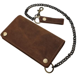 Buffalo Full Leather Biker Wallet with Metal Chain and Removable Card Case with RFID & NFC Blocking (Brown)