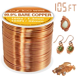 99.9% Pure Bare Copper Wire, 16 Gauge 105 Feet Solid Copper Wire for Jewelry Making Crafts, Electroculture Gardening Antenna, Cyrico Bendable Soft Copper Wire for Plants