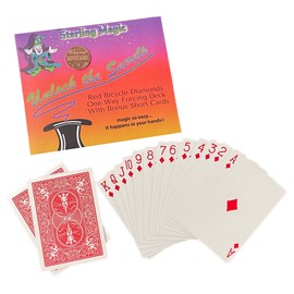 Ted's Sterling Magic Bicycle One Way Force Deck Trick Kit with Bonus Short Cards, Red Back Diamonds (Queen)