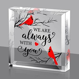 Sympathy Gift Red Cardinal Gifts Bereavement Gift Crystal Glass Memorial Condolence Gift for Loss of Loved One Table Centerpieces Memory Funeral Remembrance(Sympathetic Style,4 x 4 x 0.6 Inch)