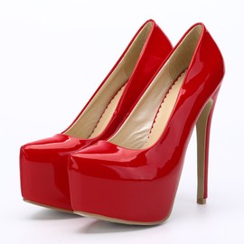 OCHENTA Women's Hidden Platform Stiletto High Heels Slip On Pumps PU Red Tag 39 - US B(M) 8