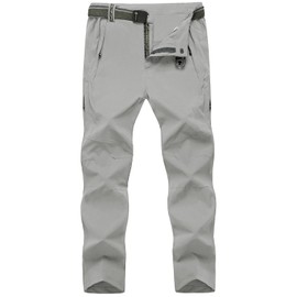 TBMPOY Men's Lightweight Hiking Pants Quick Dry Mountain Fishing Camping Travel Outdoor Pants Thin Light Gray XL