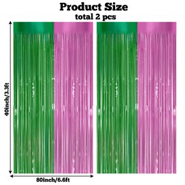 2pcs Foil Fringe Curtains Pink and Green, 3.3x6.6ft Tinsel Streamer Backdrops Foil Fringe Curtains for Birthday, Wedding Party (Pink and Green)