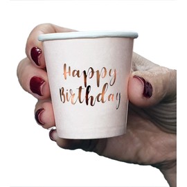 Alandra Party HAPPYRG 10 Pack Rose Gold Happy Birthday Drinking Shot Sized Cups, One Colour