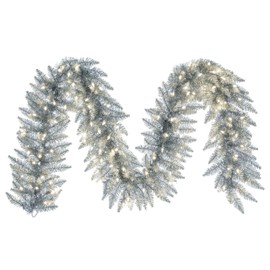 Vickerman 9' Sliver Artificial Christmas Garland - Warm White Dura-lit ILED Mini Lights - Faux Christmas Garland - Indoor Seasonal Home Decor - Garland for Mantle or Staircase