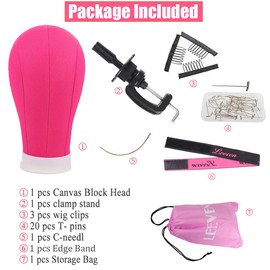 Leeven 22 Inch Canvas Block Head for Wig Display Making Stayling Poly Mannequin Wig Head With C Stand,Wig Cap,Hair Clips,T Needle,C Needles Rosy Mannequin Head for Wigs