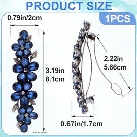 SmallCat 1 Pcs Rhinestone Hair Clips, Wedding Hair Barrettes, Sparkly Crystal Hair Clips, Navy Blue Rhinestone Accessories (Flower)