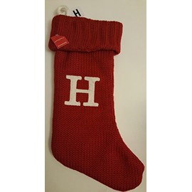 Christmas Holiday Red Thick Knit Stocking Monogram Letter H Measures 19"