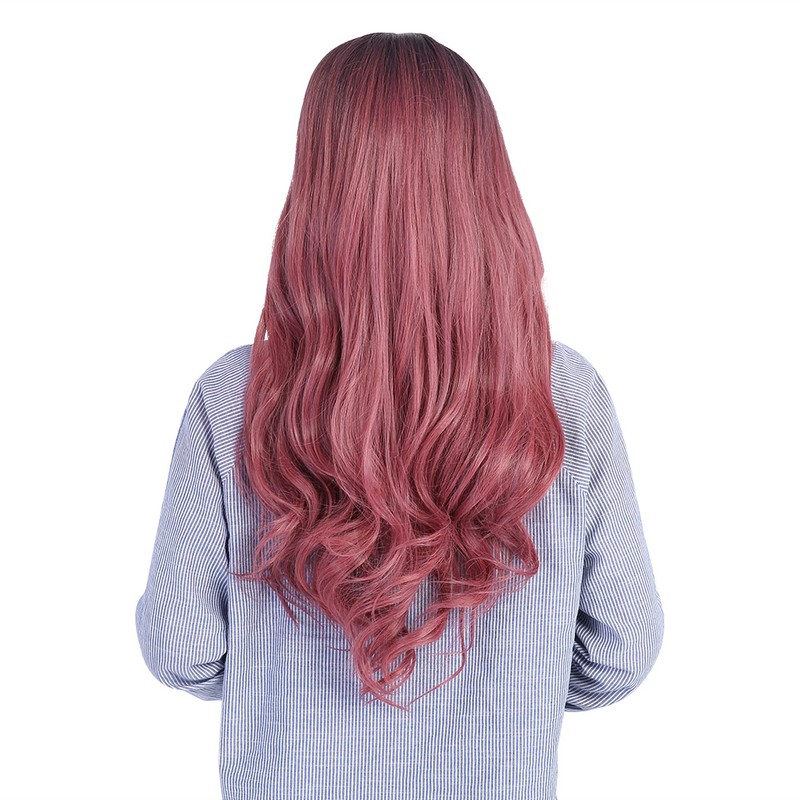 Women's Wig Long Pink Wavy Synthetic Hair Heat Resistant Cosplay
