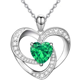 Suyi May Birthstone Necklace Heart Sterling Silver Necklace Birthday Gift Birthstone Jewelry for Women