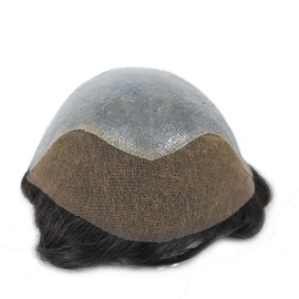 Suncolorhair Lace Front Toupee for Men 1B# Black Human Hair Unit Undetectable Hairline Hair Replacement System (1B#-Natural Black)