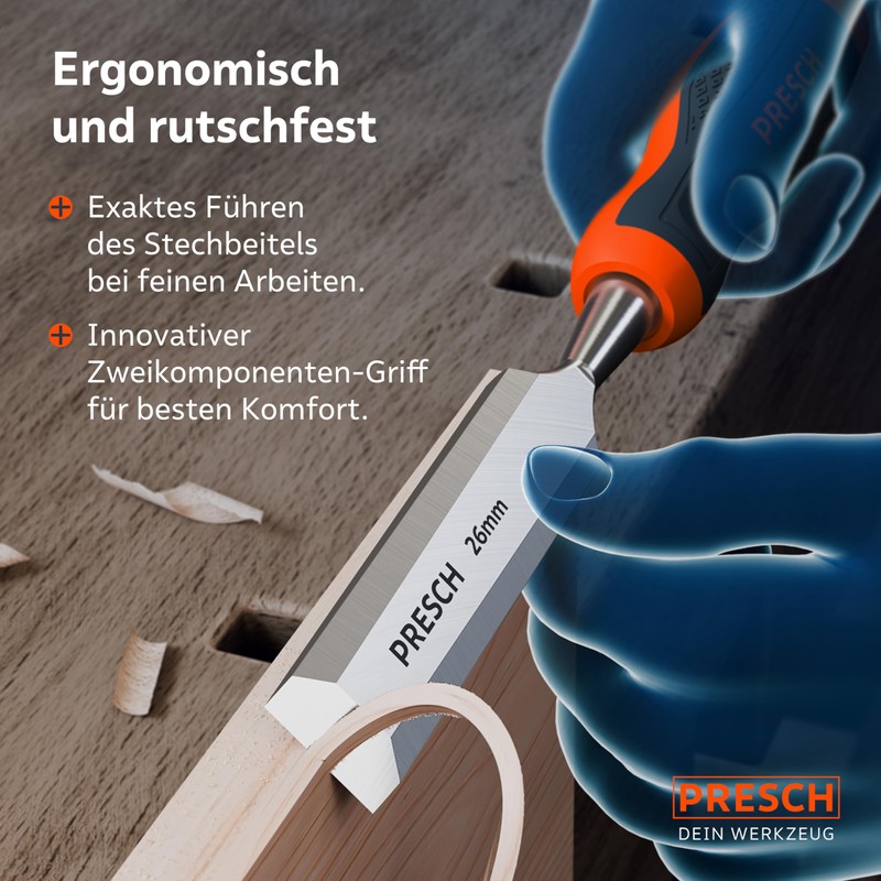 Presch Professional Chisel 26 mm with 25° Wedge Angle, Perfectly