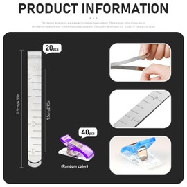60 Pieces Sewing Clips Kit, Stainless Steel Hemming Clips Measurement Ruler, Plastic Quilting Clips, and Metal Hem Marker Tool for Fabric, Quilting, Pinning, and Marking Accessories
