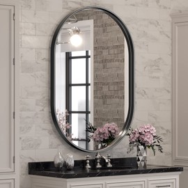 Brightify Black Oval Mirror for Wall 24x36 Inch, Bathroom Vanity Mirrors Black Metal Framed, Modern Mirror for Bedroom Living Room Wall Decor Hang Vertical and Horizontal