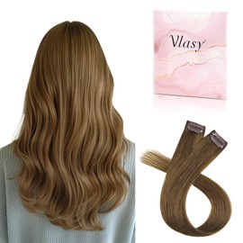 Vlasy Clip in Hair Extensions Real Human Hair, 2 Pcs Seamless Human Hair Extensions Clip in, Straight Double Weft Real Hair Clip Extensions 10N# 16 Inch