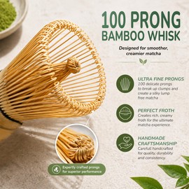 Matchaeco Bamboo Matcha Whisk | 100 Prong Traditional Chasen, Handcrafted Natural Bamboo | Perfect for Smooth Matcha Lattes & Tea Ceremony