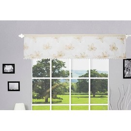 Violet Linen Royalty Floral Pattern, Polyester, Lace, Tulle Knitting Sheer Fabric, Gold, 60 Inch x 18 Inch, Straight, Decorative Window Treatment Rod Pocket Curtain Straight Valance